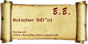 Butscher Béni névjegykártya